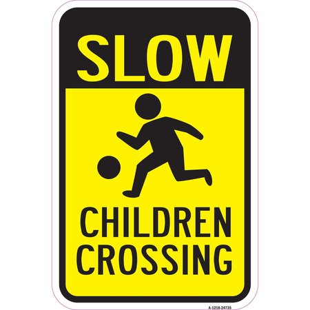 SIGNMISSION Slow Children Crossing, Heavy-Gauge Aluminum Rust Proof Parking Sign, 12" x 18", A-1218-24735 A-1218-24735